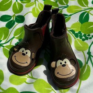 Capelli of New York Brown Kids Monkey Rain Boots with Red Trim Size 6/7